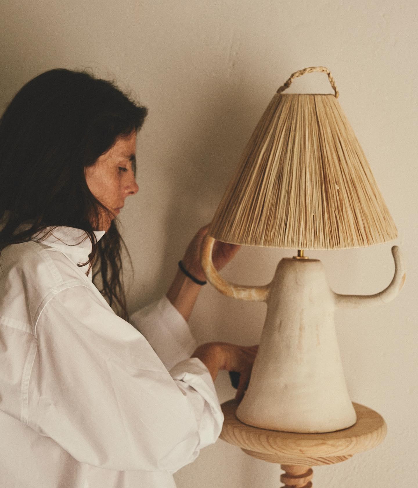 Horns Ceramic Table Lamp | Braided Rope Shade | White/Terra Cotta/Skin
