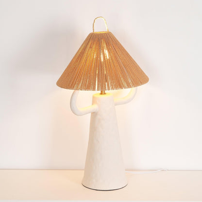 Horns Ceramic Table Lamp | Braided Rope Shade | White/Terra Cotta/Skin