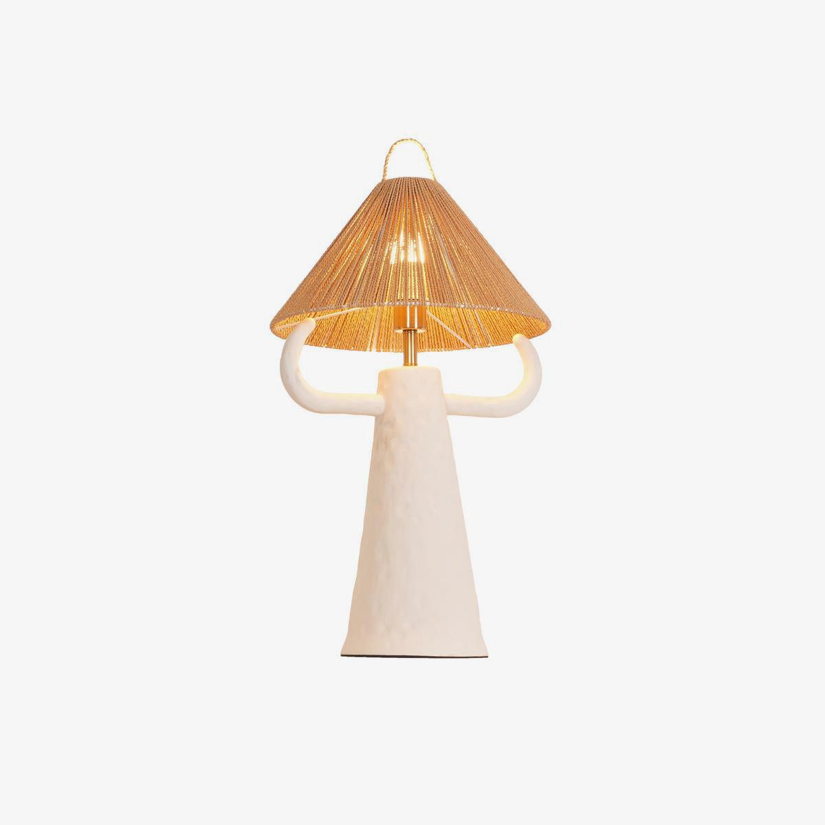 Horns Ceramic Table Lamp | Braided Rope Shade | White/Terra Cotta/Skin