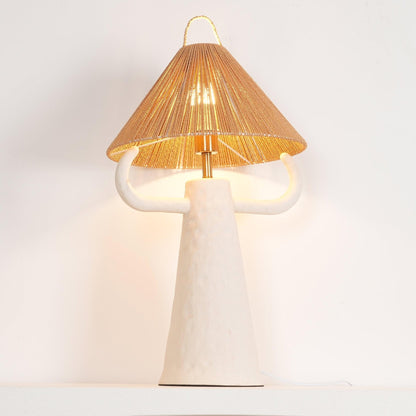 Horns Ceramic Table Lamp | Braided Rope Shade | White/Terra Cotta/Skin