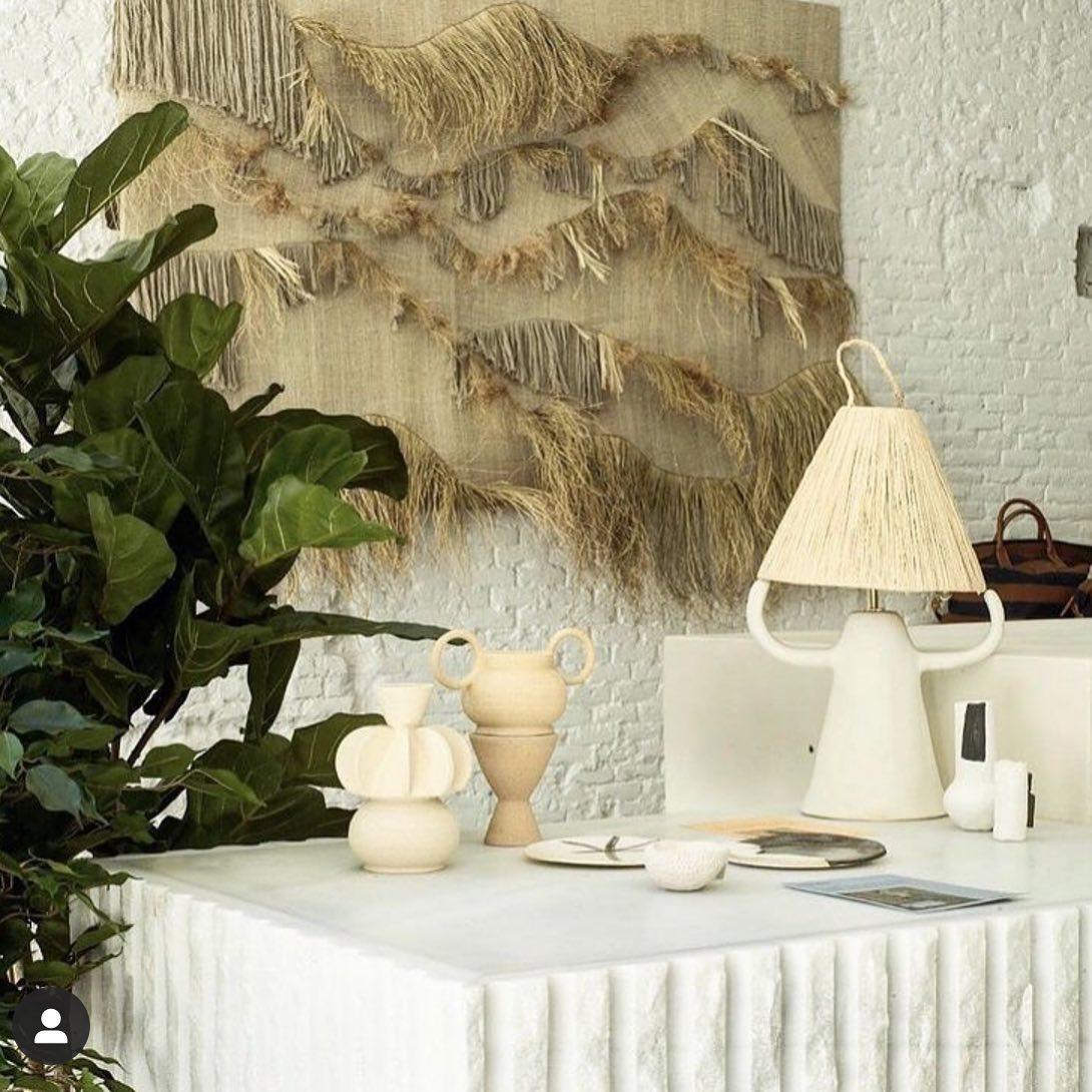 Horns Ceramic Table Lamp | Braided Rope Shade | White/Terra Cotta/Skin