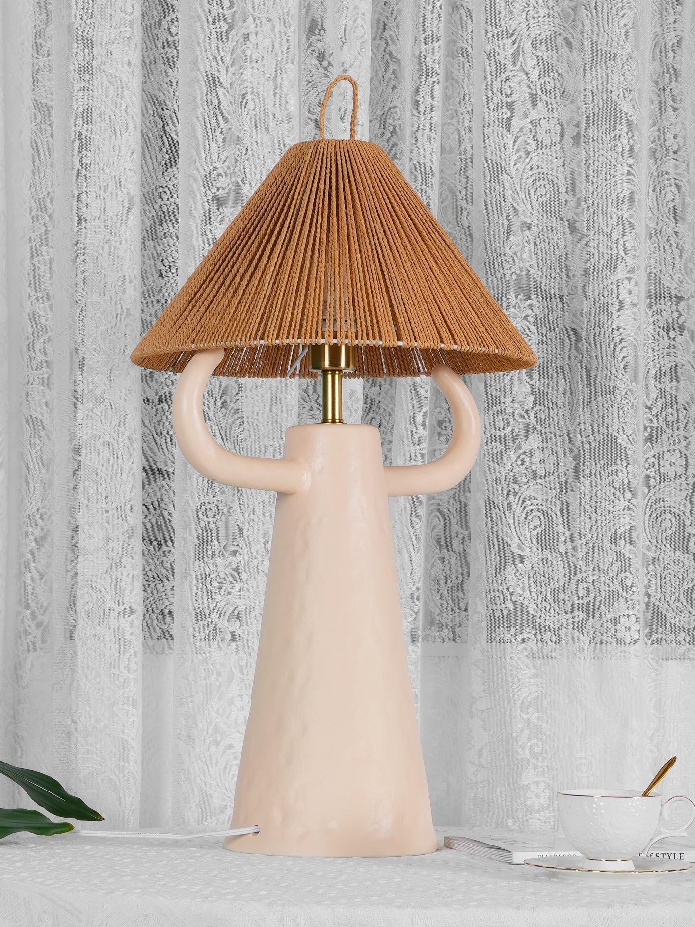 Horns Ceramic Table Lamp | Braided Rope Shade | White/Terra Cotta/Skin