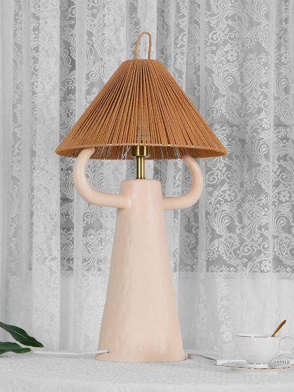 Horns Ceramic Table Lamp | Braided Rope Shade | White/Terra Cotta/Skin