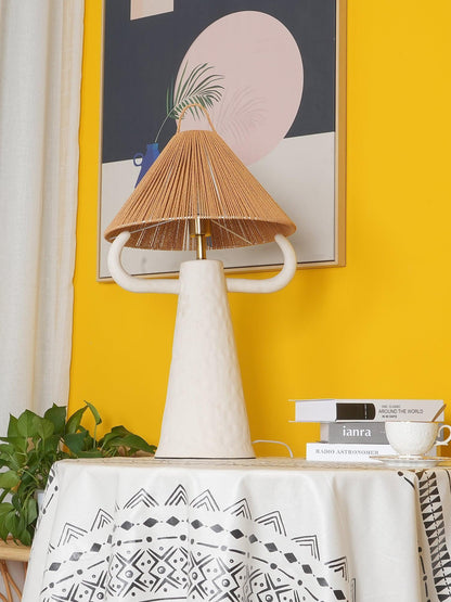 Horns Ceramic Table Lamp | Braided Rope Shade | White/Terra Cotta/Skin