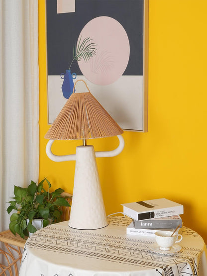 Horns Ceramic Table Lamp | Braided Rope Shade | White/Terra Cotta/Skin