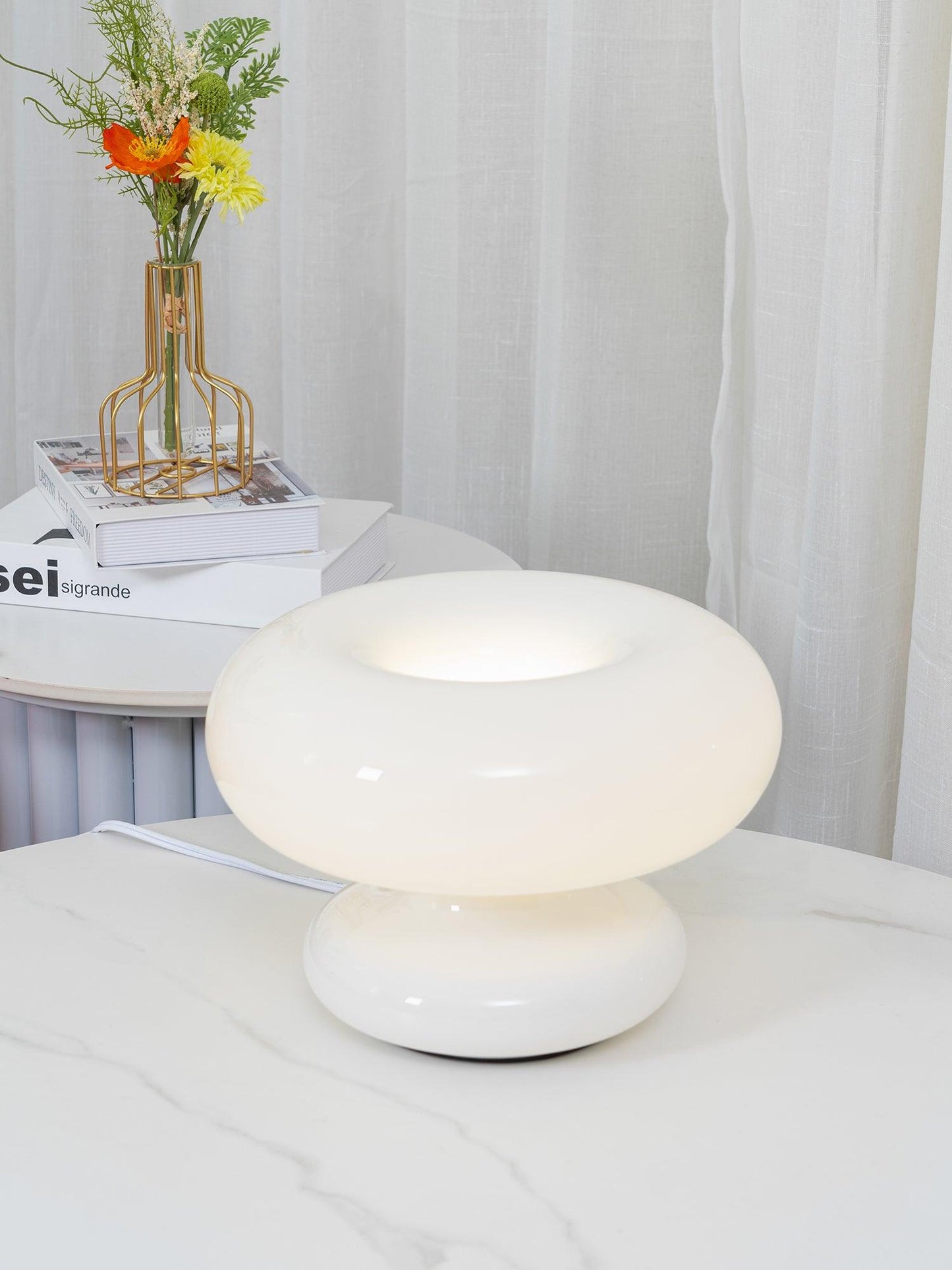 Donut Table Lamp | Frosted Glass & Metal | White
