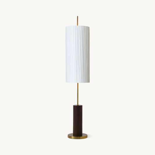 Dorica Floor Lamp | Metal & Wood | Gold and Walnut Color