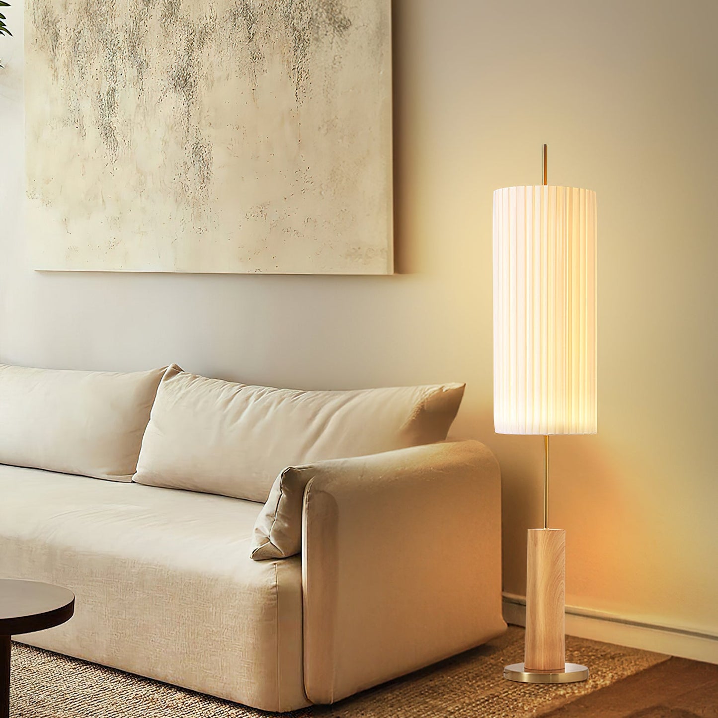 Dorica Floor Lamp | Metal & Wood | Gold and Walnut Color
