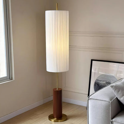 Dorica Floor Lamp | Metal & Wood | Gold and Walnut Color