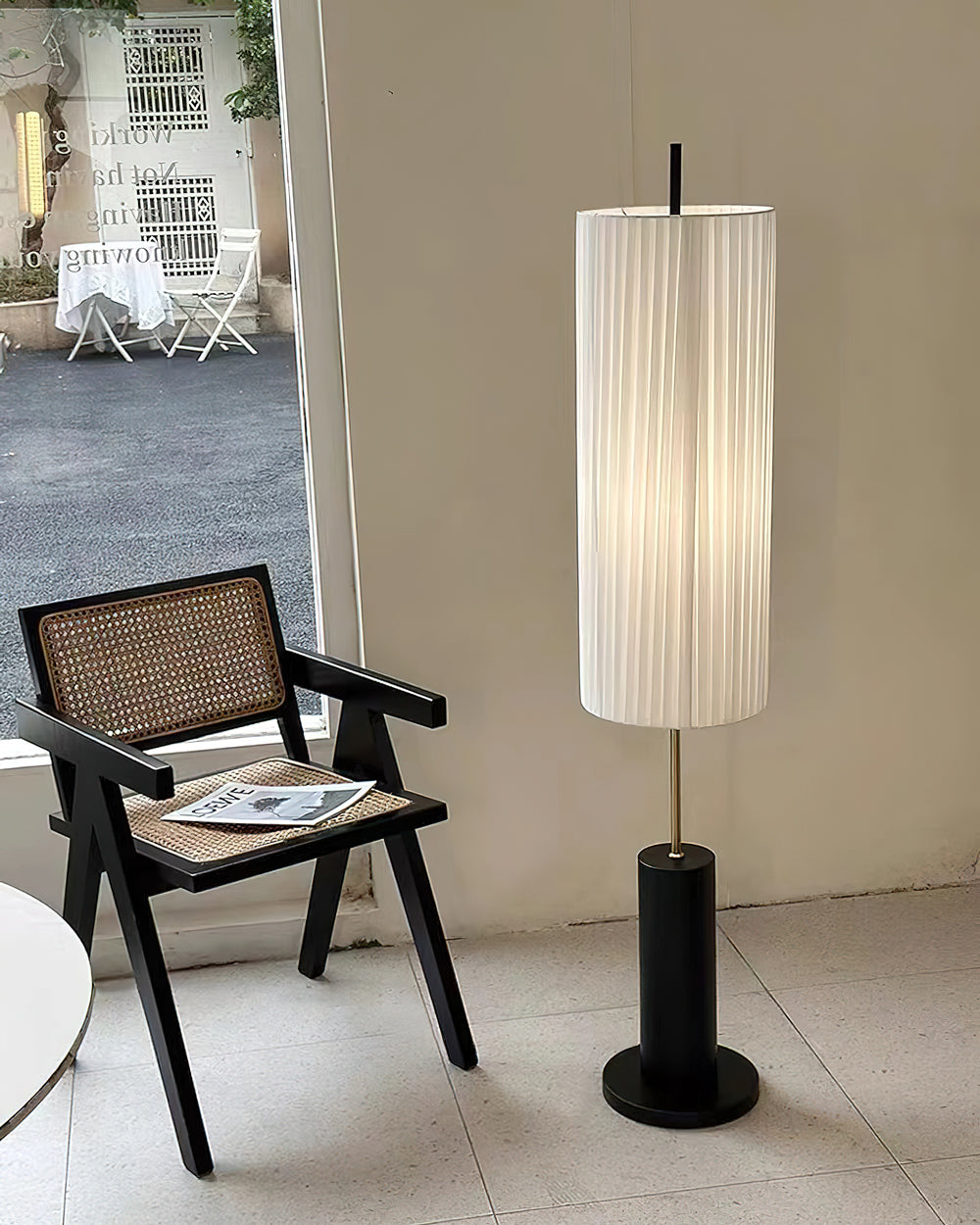 Dorica Floor Lamp | Metal & Wood | Gold and Walnut Color