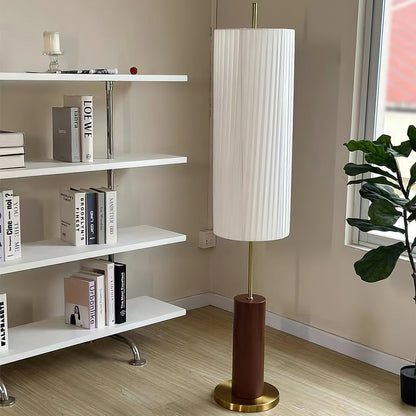 Dorica Floor Lamp | Metal & Wood | Gold and Walnut Color