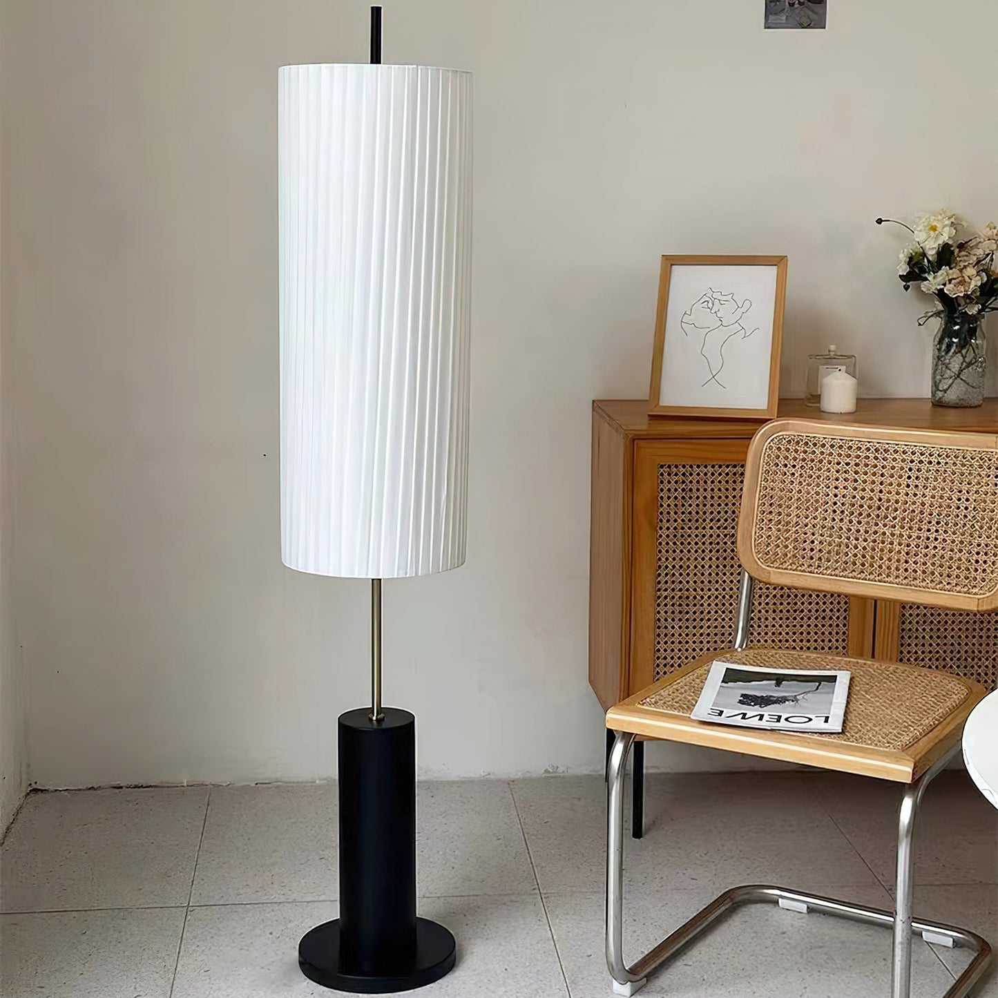 Dorica Floor Lamp | Metal & Wood | Gold and Walnut Color
