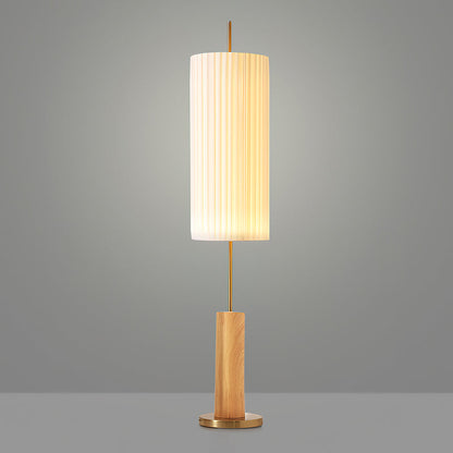 Dorica Floor Lamp | Metal & Wood | Gold and Walnut Color