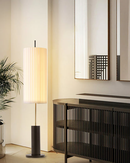Dorica Floor Lamp | Metal & Wood | Gold and Walnut Color