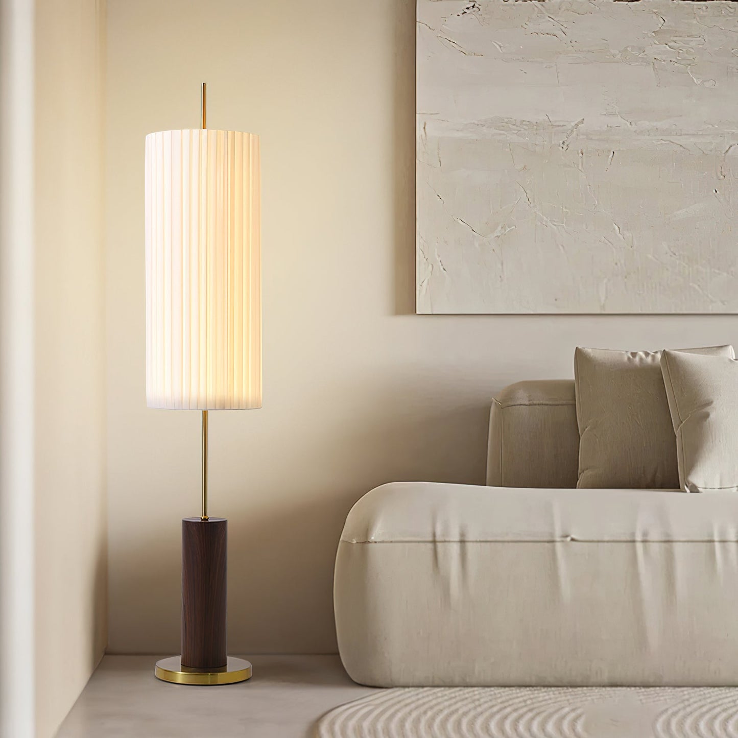 Dorica Floor Lamp | Metal & Wood | Gold and Walnut Color
