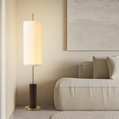Dorica Floor Lamp | Metal & Wood | Gold and Walnut Color