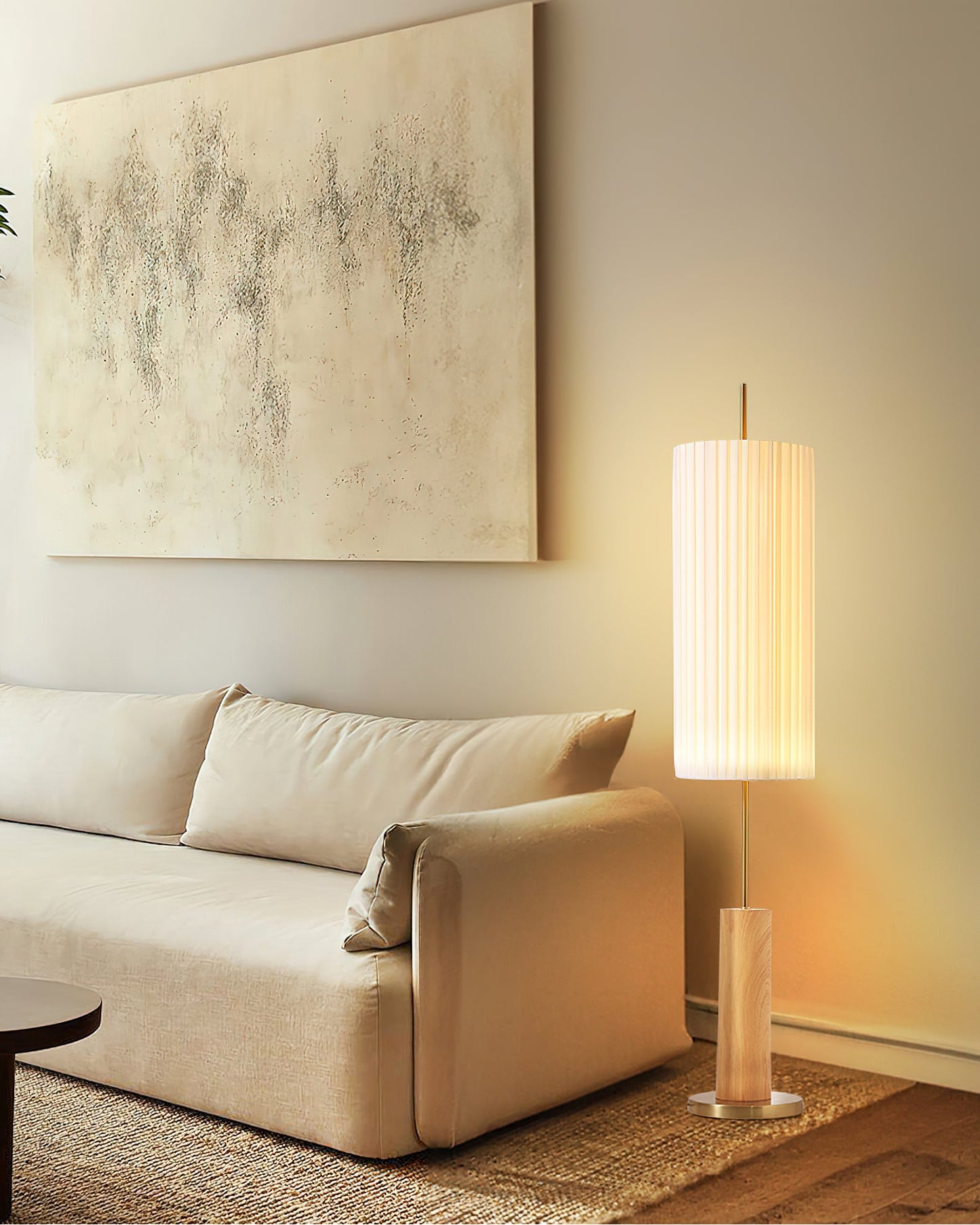 Dorica Floor Lamp | Metal & Wood | Gold and Walnut Color