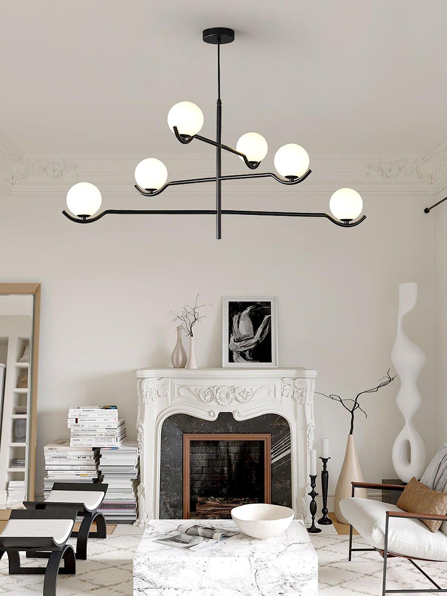 Doris Chandelier | Metal & Glass | Black & Gold Finish