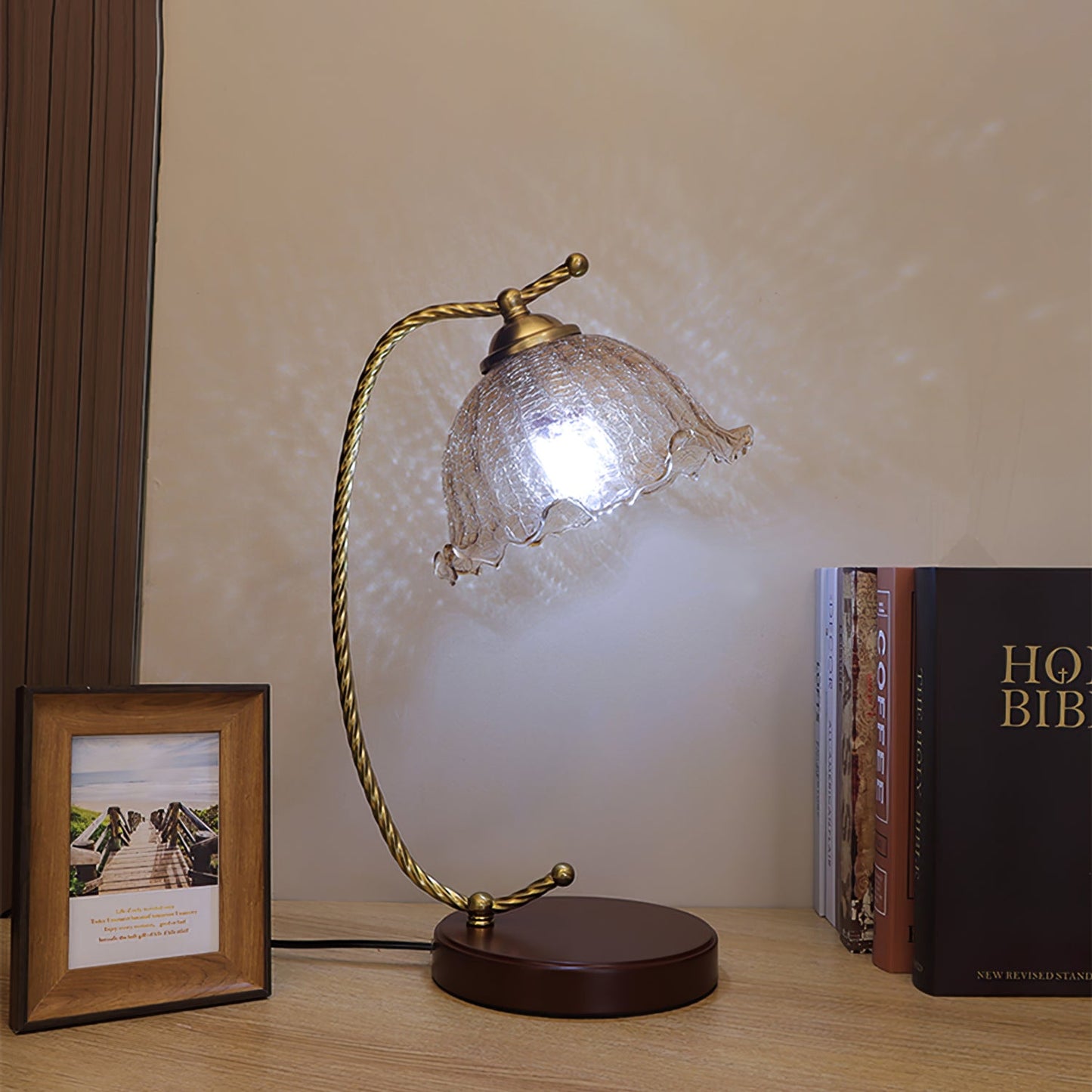 Dotty Table Lamp | Metal, Iron, Fabric, Glass | Gold, Walnut color