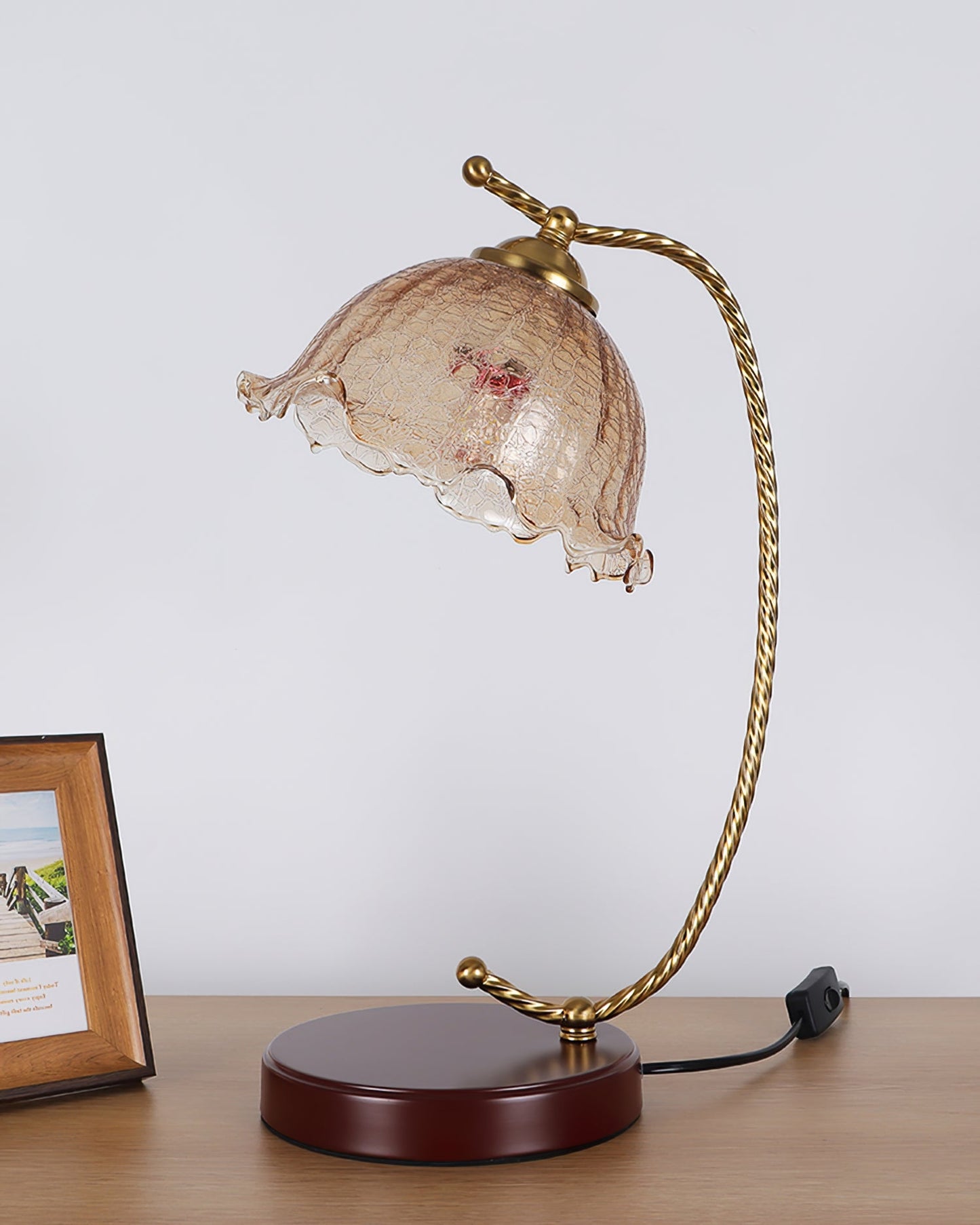 Dotty Table Lamp | Metal, Iron, Fabric, Glass | Gold, Walnut color