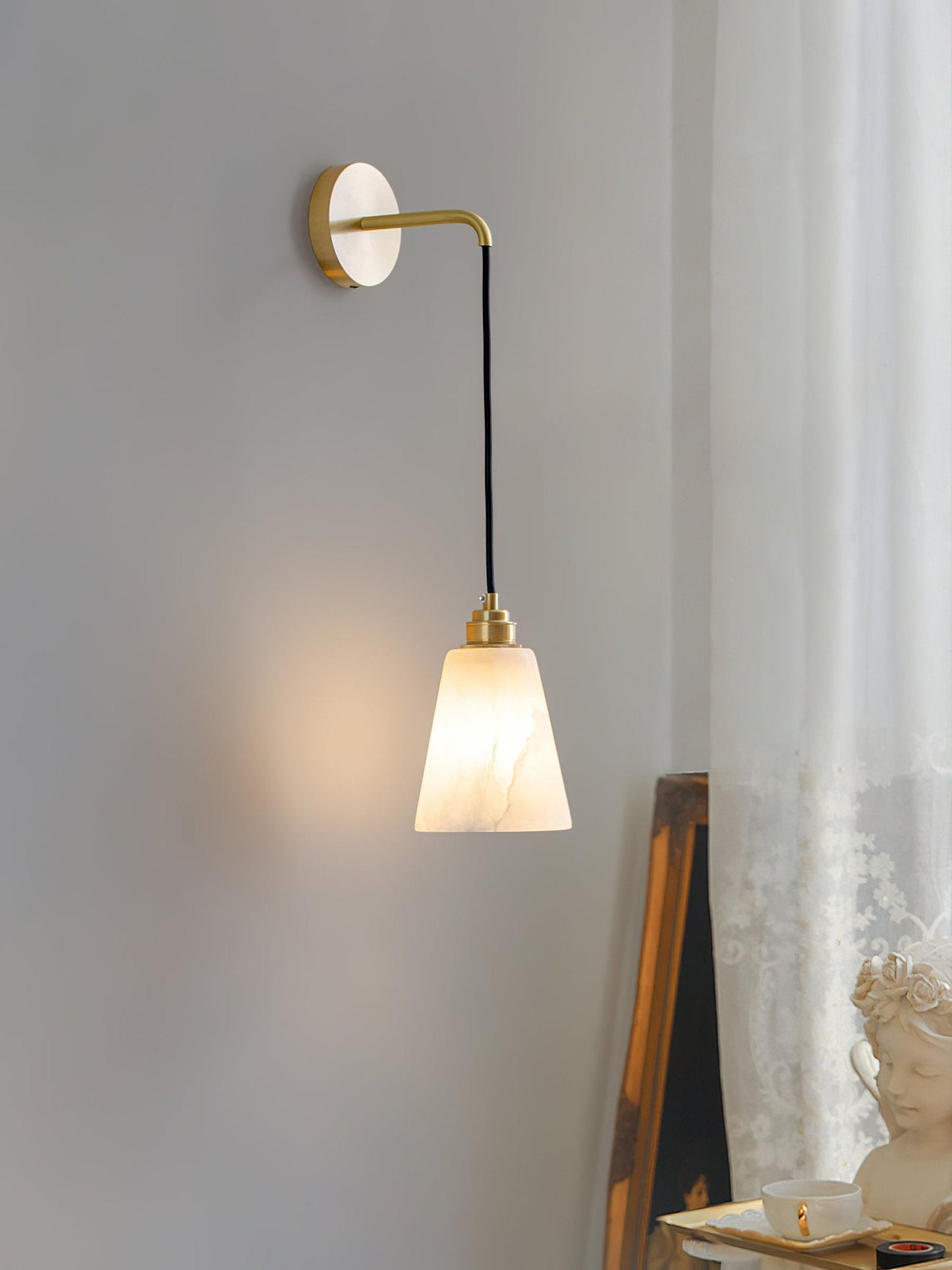 Droplet Wall Lamp | Alabaster & Metal | White, Gold or Black