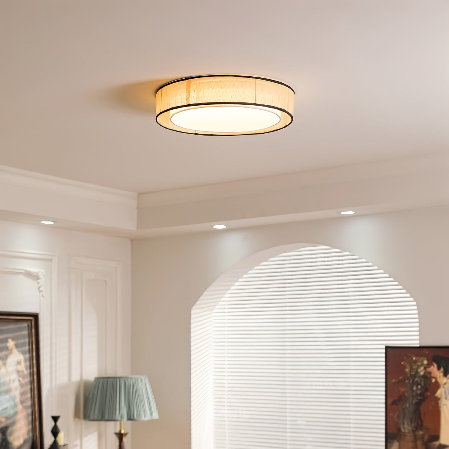 Drum Round Ceiling Lamp | Fabric Linen | Beige/Black/White