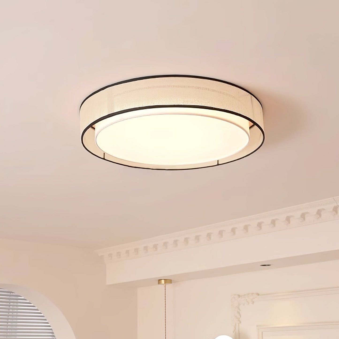 Drum Round Ceiling Lamp | Fabric Linen | Beige/Black/White
