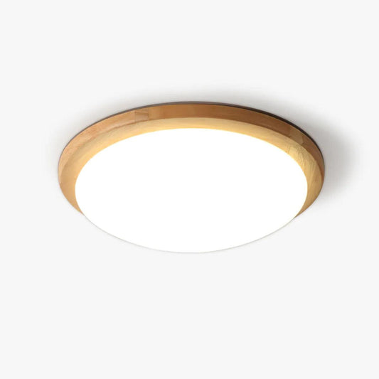 Drum Wood Ceiling Lamp | Rubberwood & Acrylic | White Shade