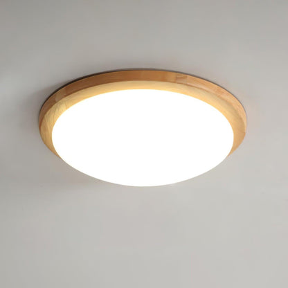 Drum Wood Ceiling Lamp | Rubberwood & Acrylic | White Shade