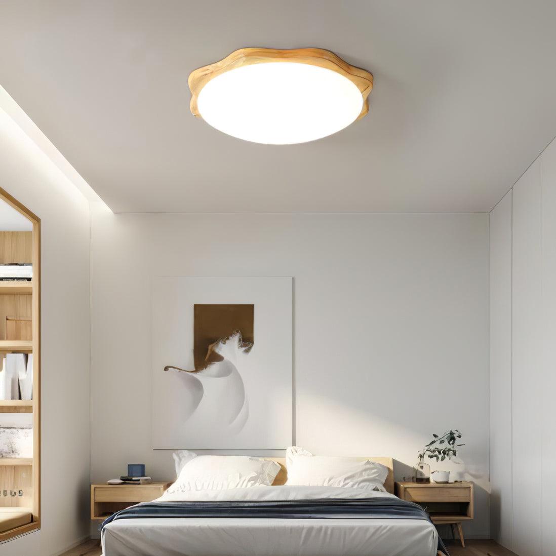 Drum Wood Ceiling Lamp | Rubberwood & Acrylic | White Shade