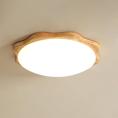 Drum Wood Ceiling Lamp | Rubberwood & Acrylic | White Shade