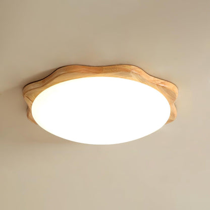 Drum Wood Ceiling Lamp | Rubberwood & Acrylic | White Shade