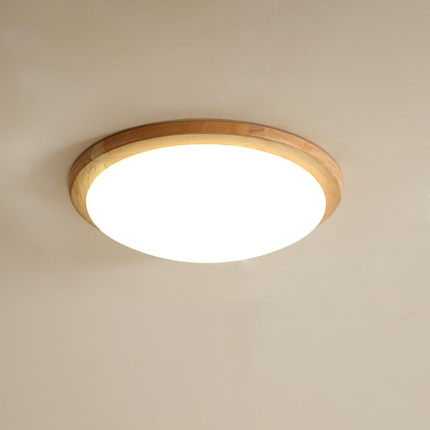 Drum Wood Ceiling Lamp | Rubberwood & Acrylic | White Shade