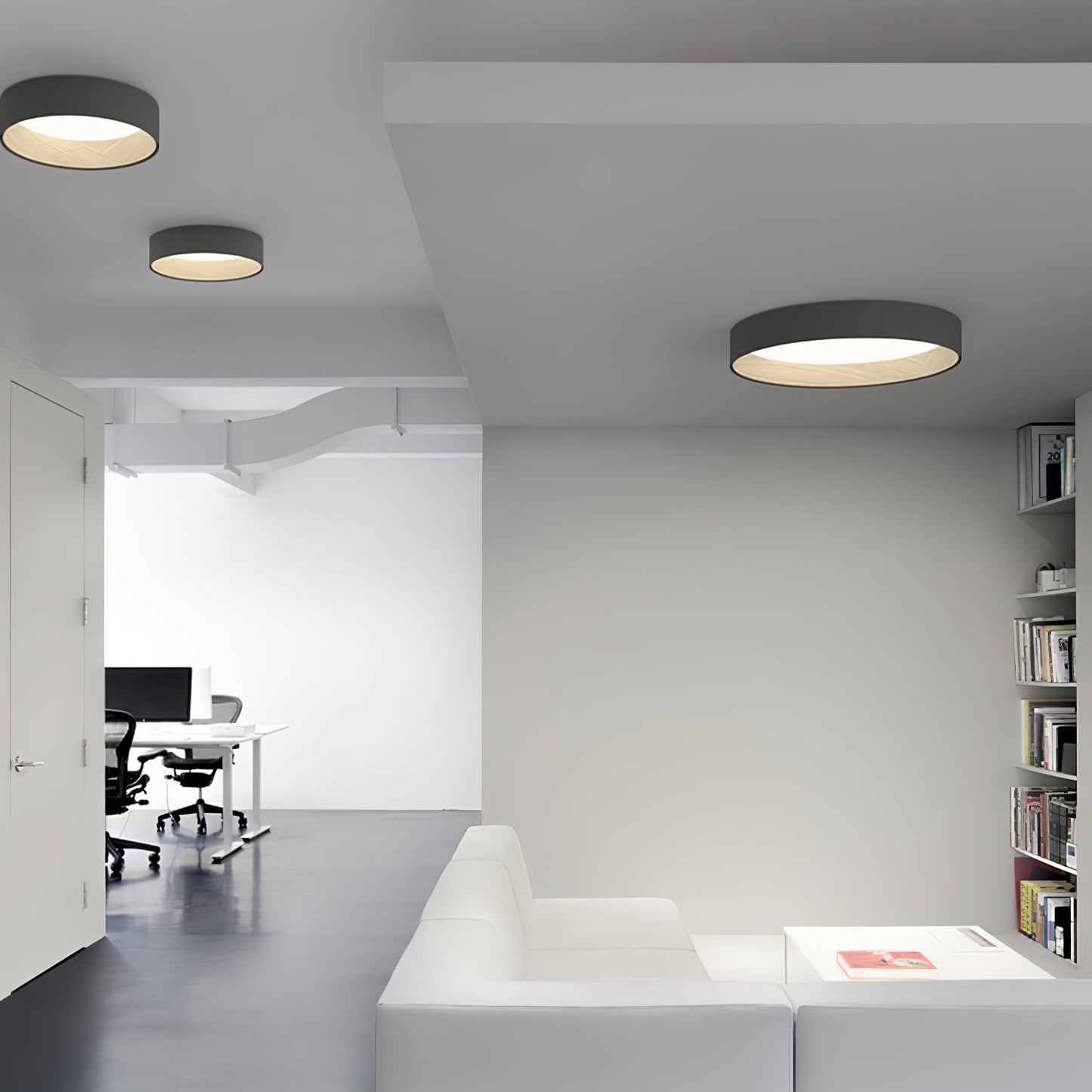 Duo Round Ceiling Lamp | Water Transfer Wood Grain & Aluminum | Black, White or Wood Grain