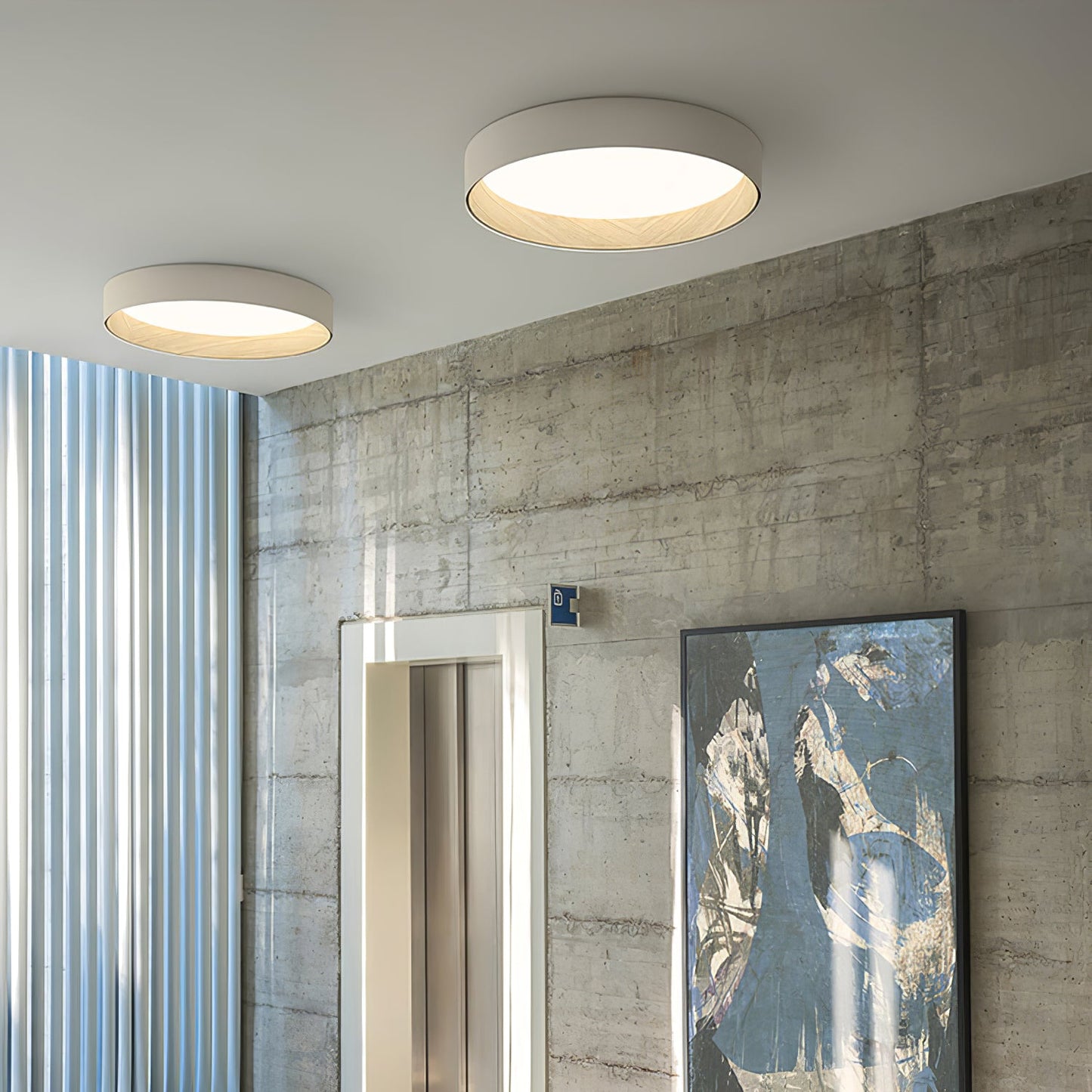 Duo Round Ceiling Lamp | Water Transfer Wood Grain & Aluminum | Black, White or Wood Grain