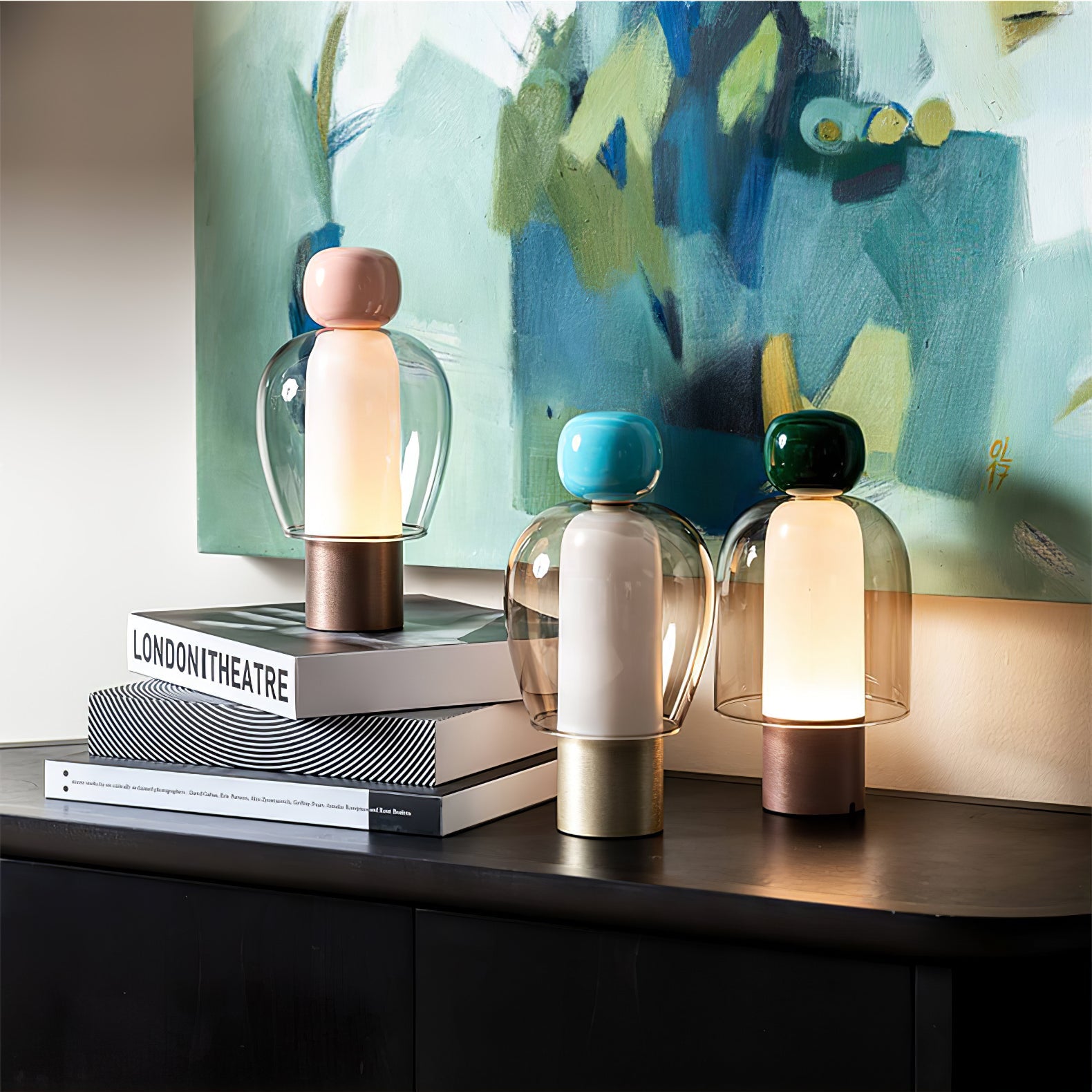 Lumina Joy Table Lamp | Metal & Glass | Blue, Pink, Green, Brown