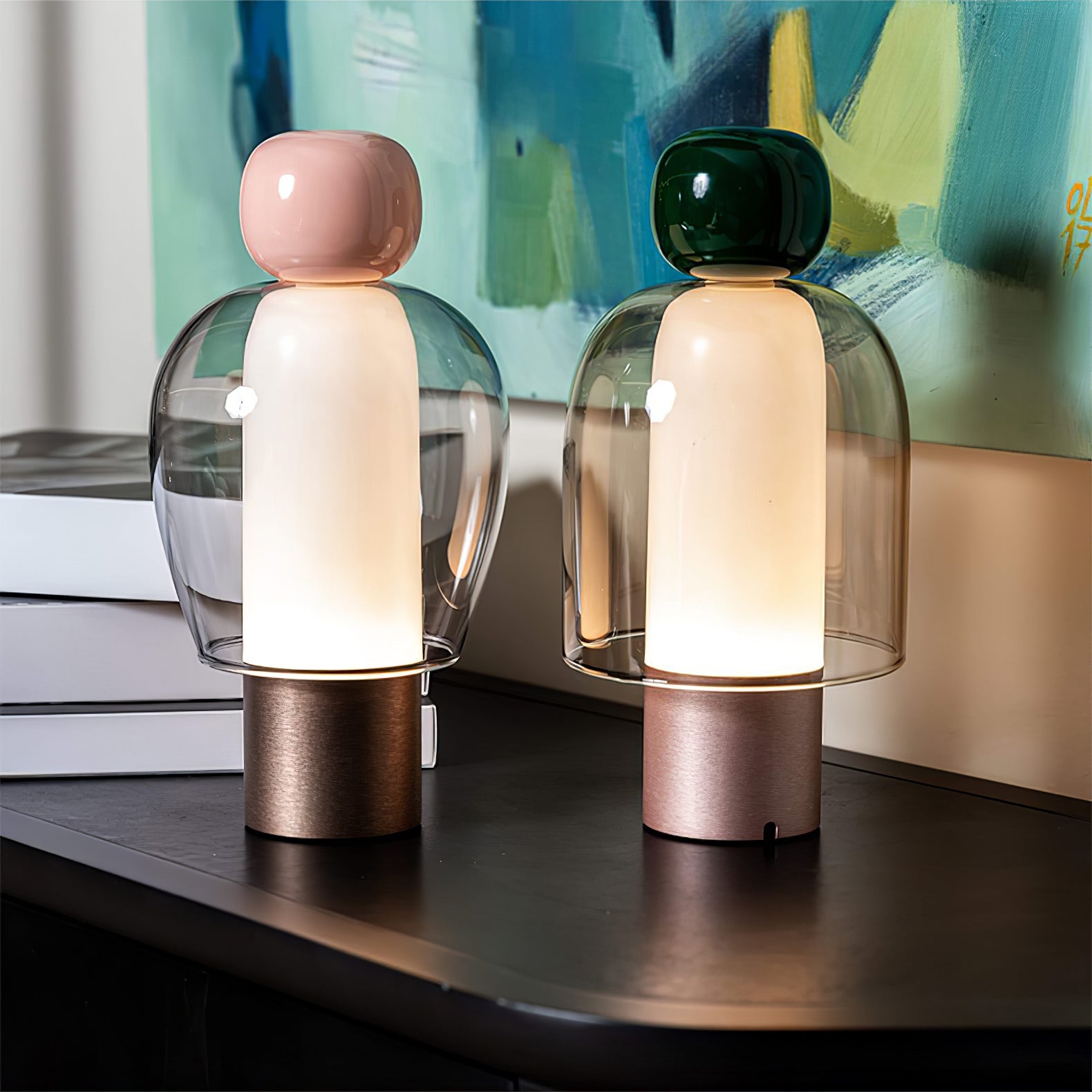 Lumina Joy Table Lamp | Metal & Glass | Blue, Pink, Green, Brown