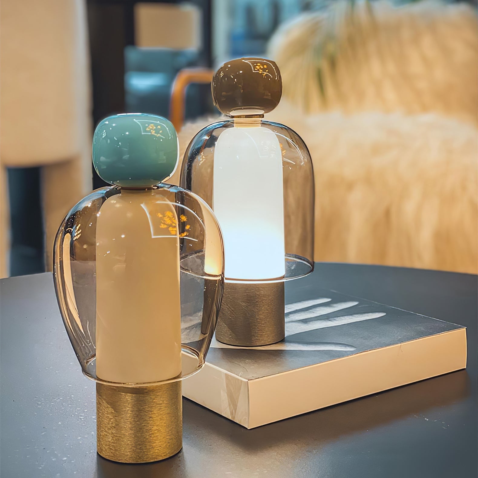 Lumina Joy Table Lamp | Metal & Glass | Blue, Pink, Green, Brown
