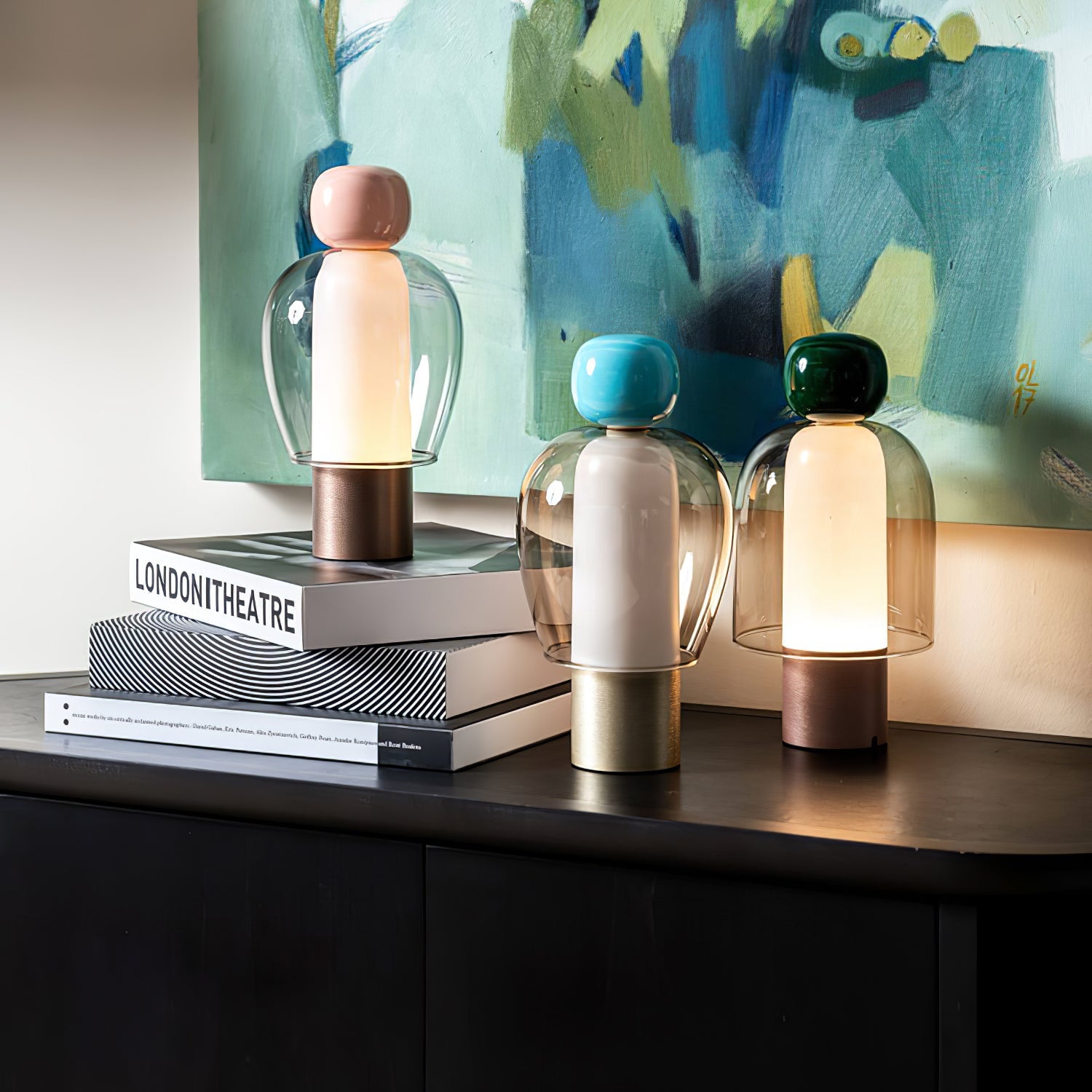 Lumina Joy Table Lamp | Metal & Glass | Blue, Pink, Green, Brown