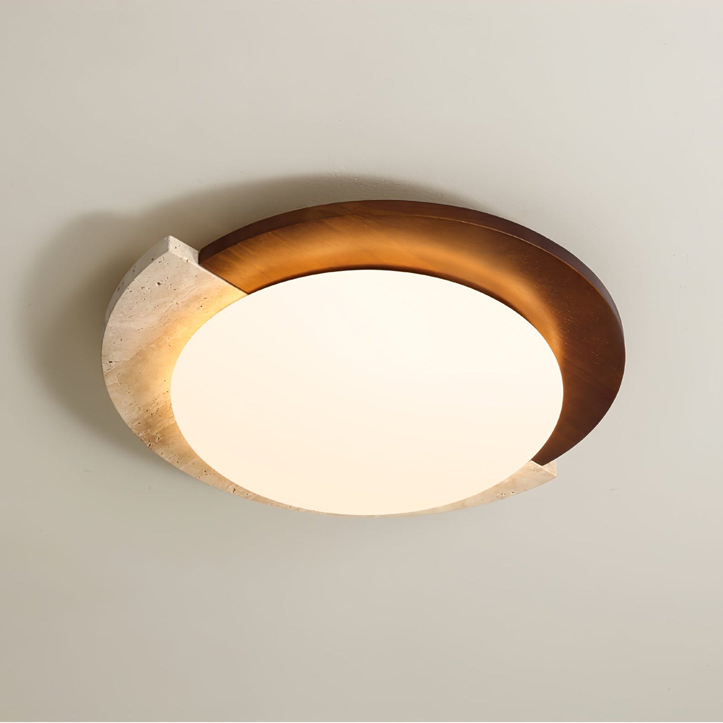 Eclipse Halo Ceiling Lamp | Travertine & Metal | Dark Walnut or Yellow Travertine