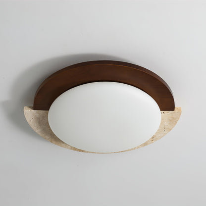 Eclipse Halo Ceiling Lamp | Travertine & Metal | Dark Walnut or Yellow Travertine