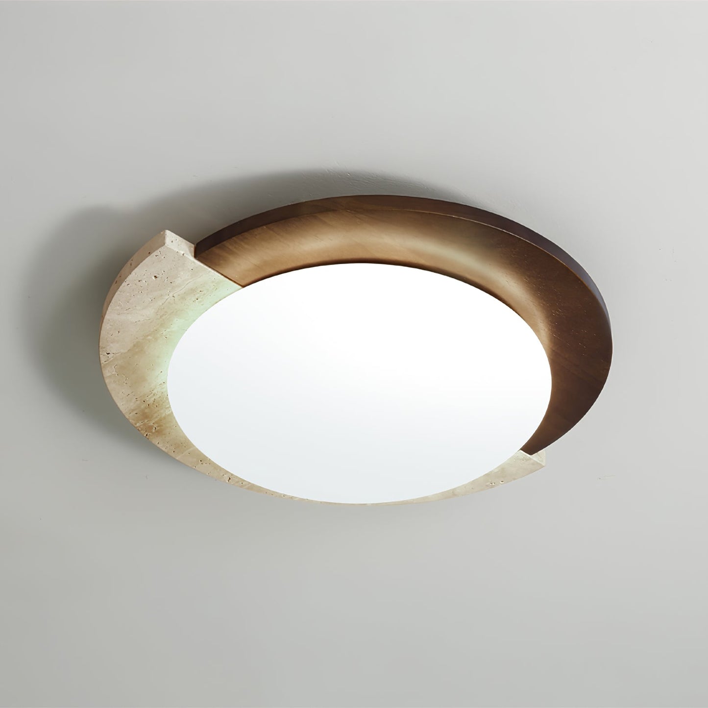 Eclipse Halo Ceiling Lamp | Travertine & Metal | Dark Walnut or Yellow Travertine