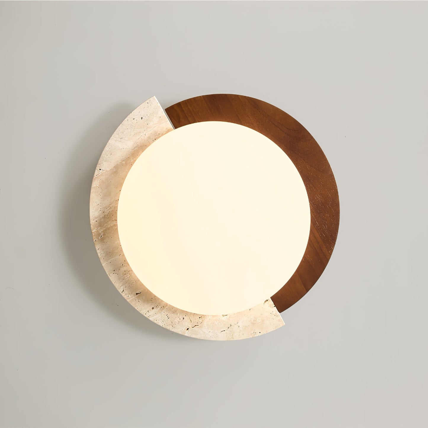 Eclipse Halo Ceiling Lamp | Travertine & Metal | Dark Walnut or Yellow Travertine