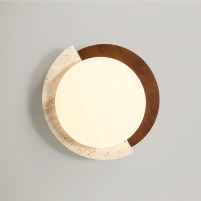 Eclipse Halo Ceiling Lamp | Travertine & Metal | Dark Walnut or Yellow Travertine