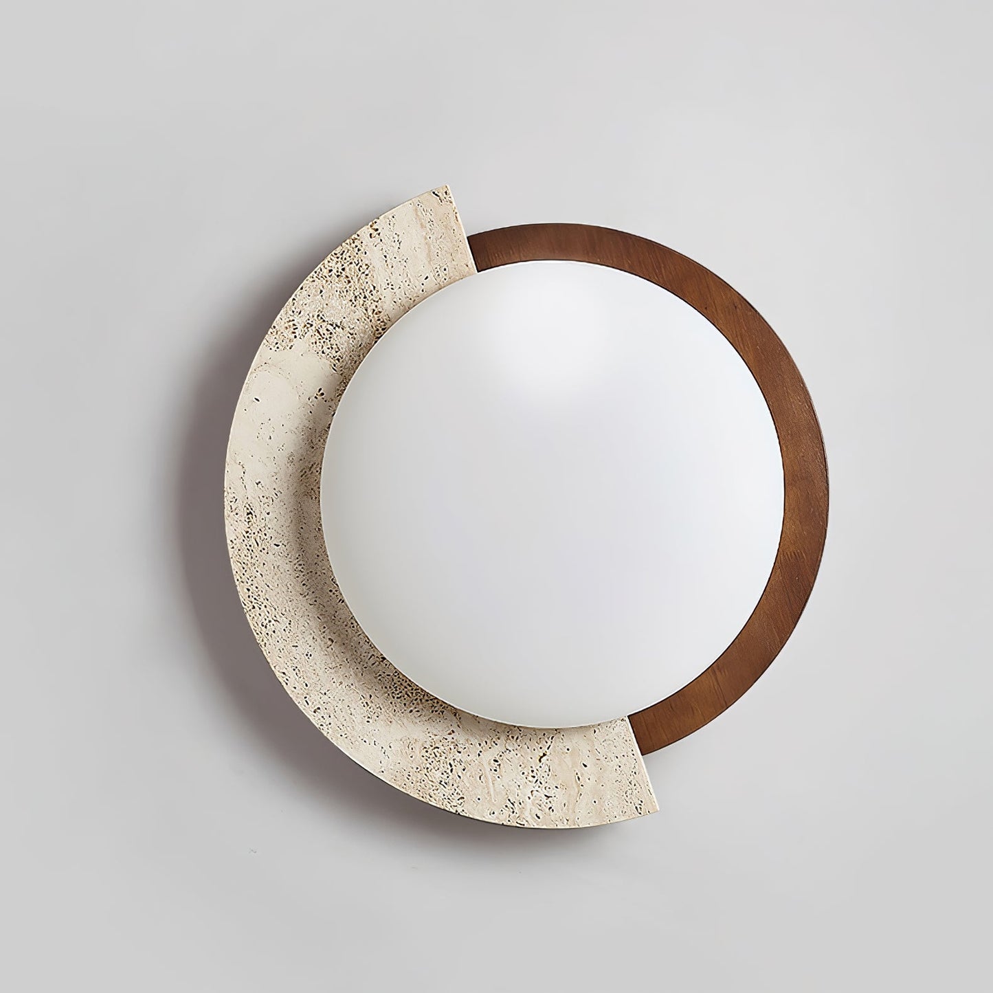 Eclipse Halo Ceiling Lamp | Travertine & Metal | Dark Walnut or Yellow Travertine