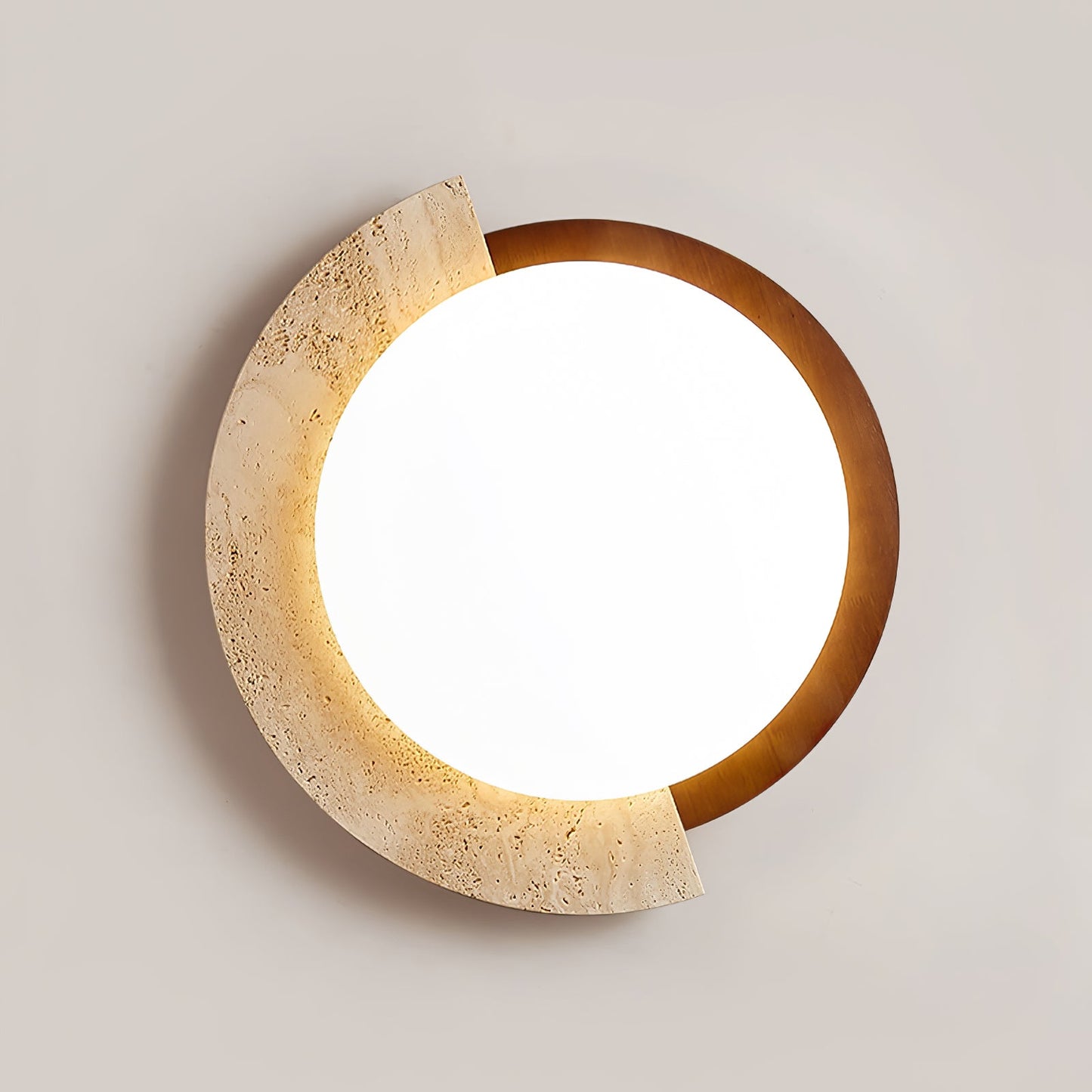 Eclipse Halo Ceiling Lamp | Travertine & Metal | Dark Walnut or Yellow Travertine
