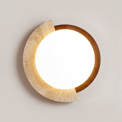 Eclipse Halo Ceiling Lamp | Travertine & Metal | Dark Walnut or Yellow Travertine