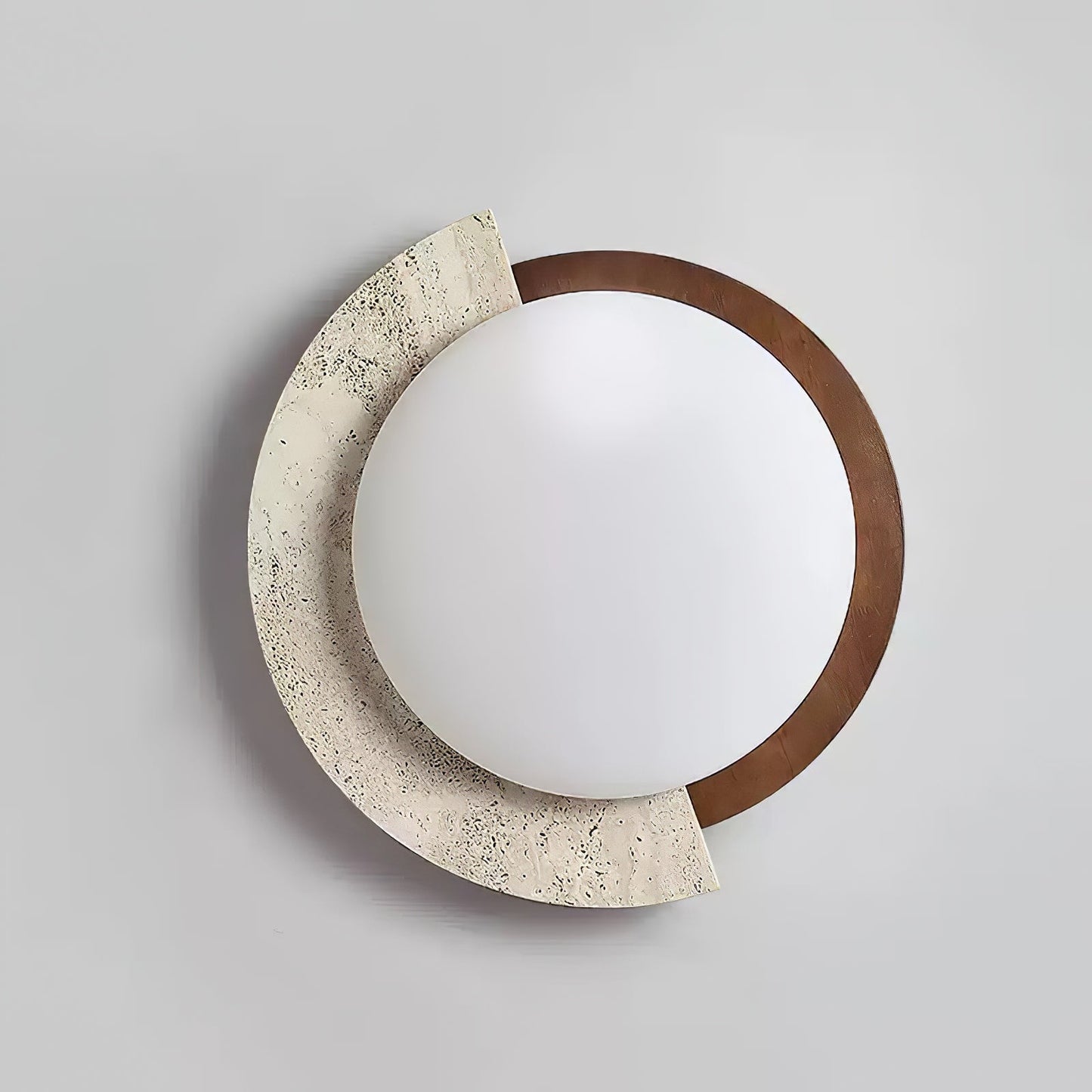 Eclipse Halo Ceiling Lamp | Travertine & Metal | Dark Walnut or Yellow Travertine