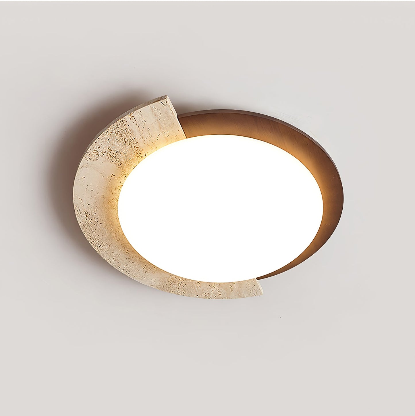 Eclipse Halo Ceiling Lamp | Travertine & Metal | Dark Walnut or Yellow Travertine