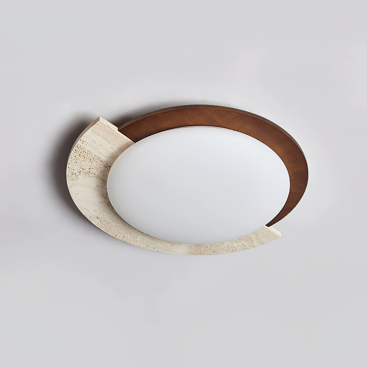 Eclipse Halo Ceiling Lamp | Travertine & Metal | Dark Walnut or Yellow Travertine